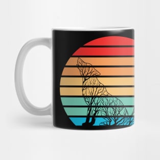 Wolf tree on retro sunset Mug